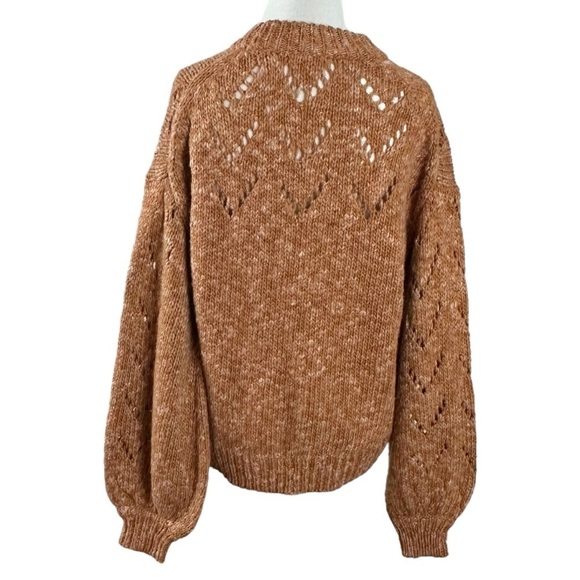 Madewell Pointelle Bubble-Sleeve Pullover Sweater in Marled Acorn Brown Small - Picture 7 of 14